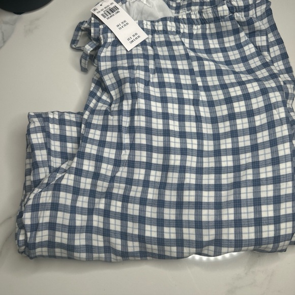 New Hollister Women’s Pull on Blue & White Gingham Slub Pants XXLarge Long Lined - Picture 7 of 7